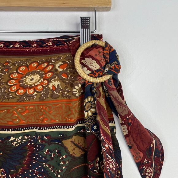 Vintage 90s Express Silk Wrap Skirt Floral Western Bohemian High Waist 7 26 - Picture 3 of 10